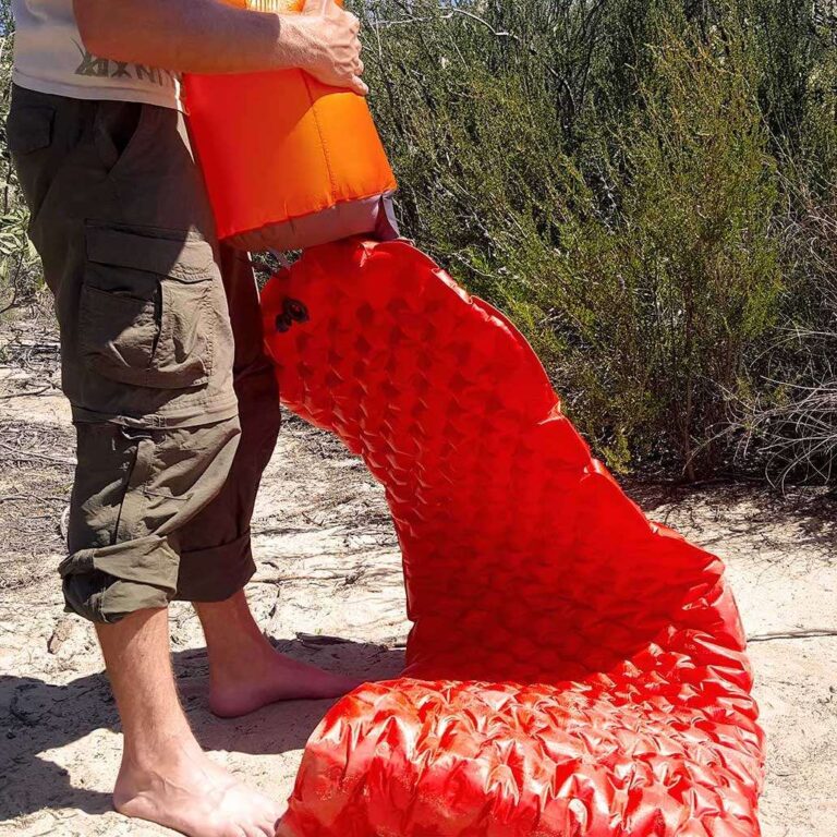 Sea-to-Summit-Comfort-Plus-Insulated-Review-inflation-with-air-stream-dry-sack-2 featured