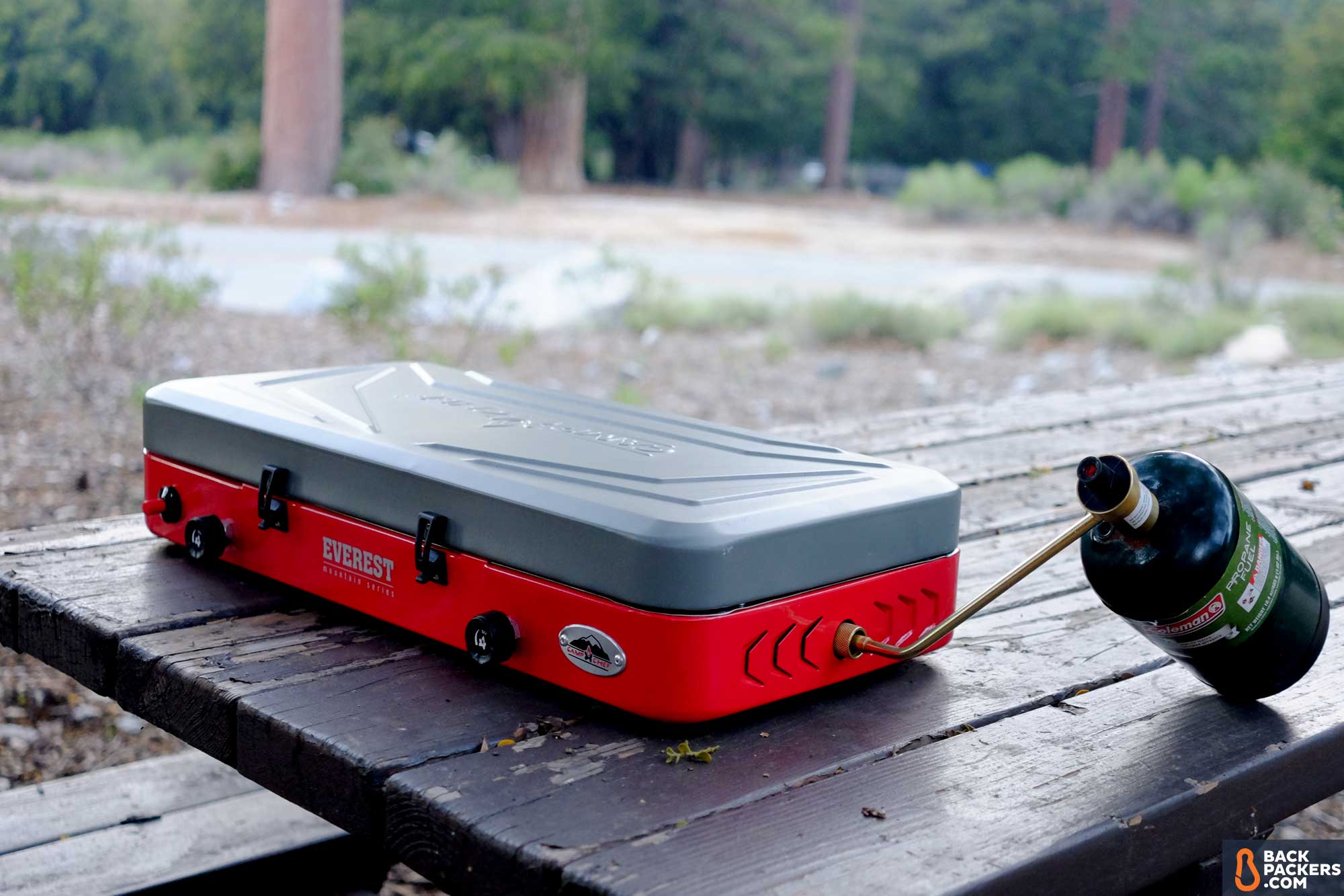 Camp-Chef-Everest-review-stove-closed-with-propane
