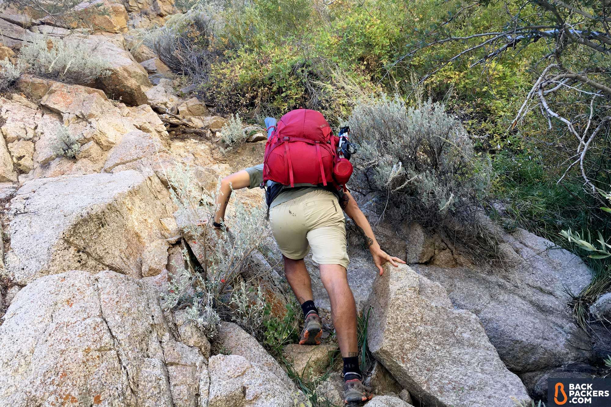 La-Sportiva-Bushido-review-backpacking-up-rocks