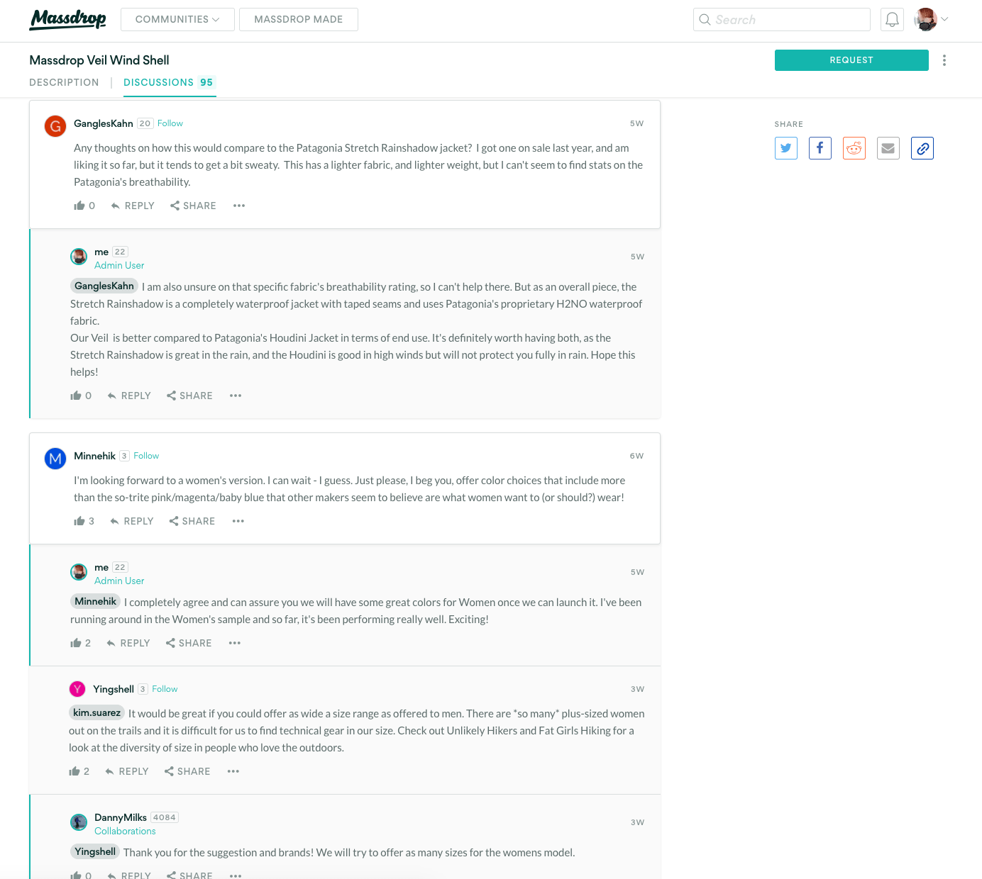 Massdrop user discussion on product