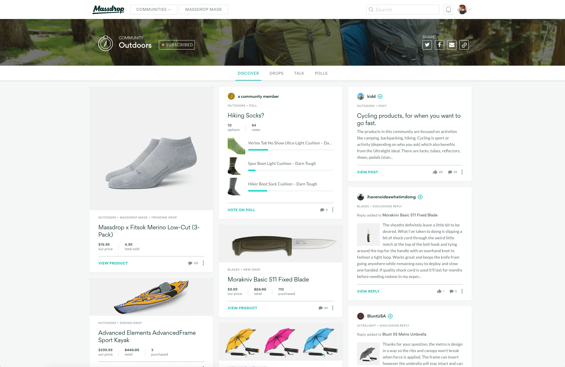 massdrop outdoors community homepage