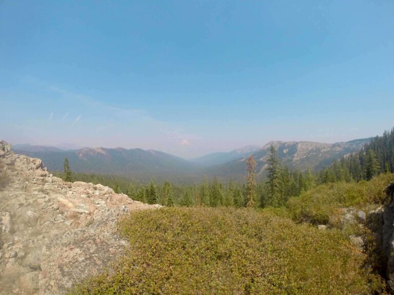 Section-Hiking-the-Pacific-Crest-Trail-Castle-Crags-to-Etna-Summit-mt-shasta-barely-visible-in-the-distance