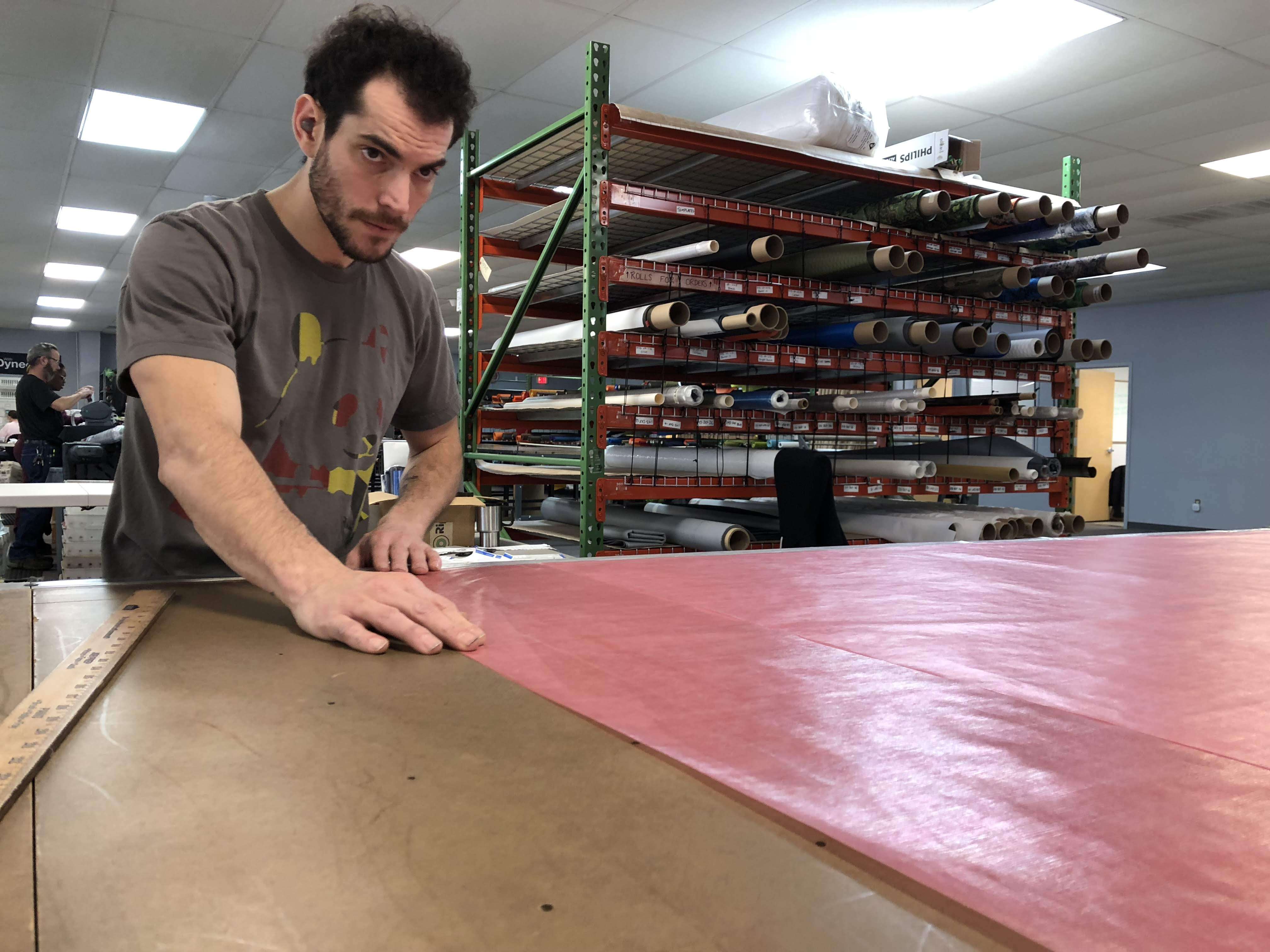 ripstop by the roll Cutting DCF on production floor