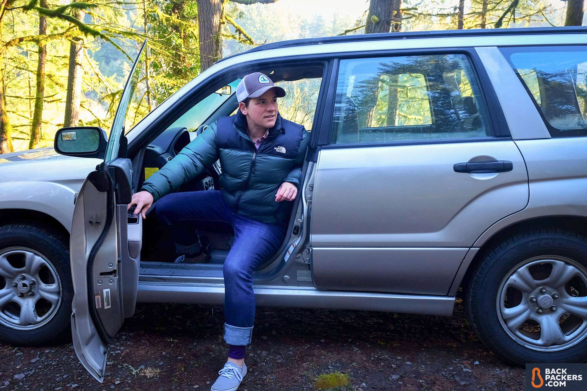 The-North-Face-Nuptse-review-getting-out-of-car