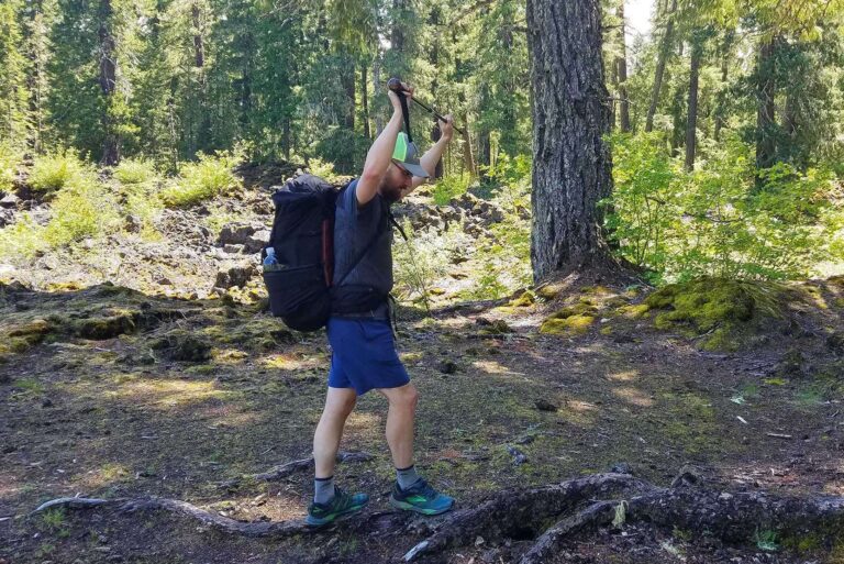 Granite-Gear-Crown-2-60-review-walking-on-downed-tree