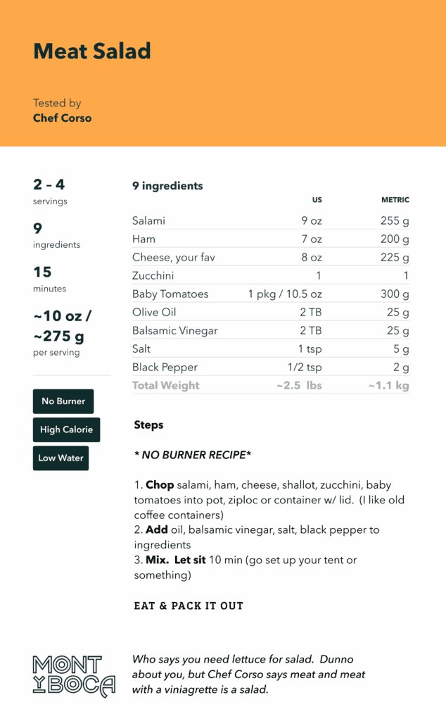 Trail Recipe: Meat Salad 4 Montyboca Meat Salad