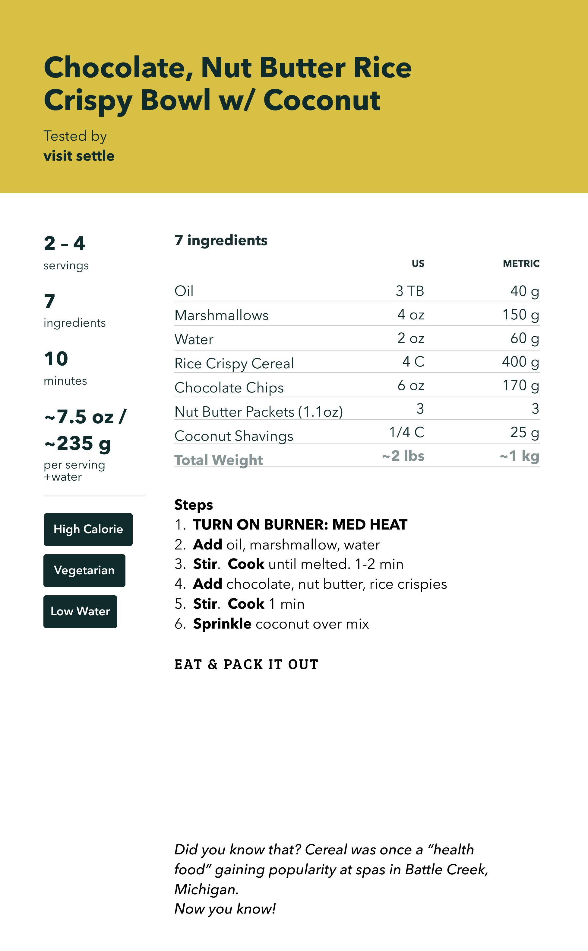 Trail Recipe: Rice Crispy Treat Bowl 3 Chocolate, Nut Butter Rice Crispy Bowl Recipe
