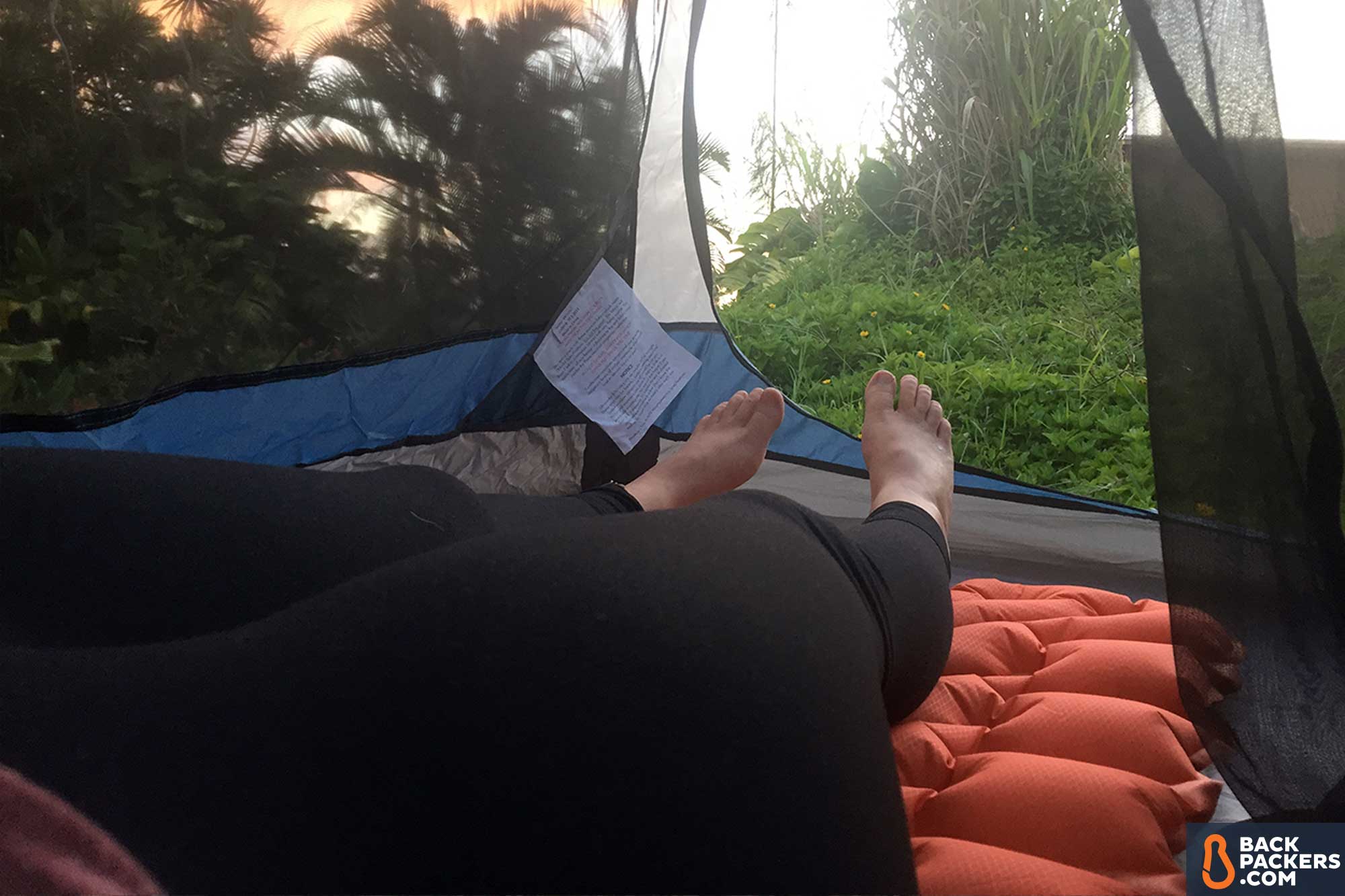 Klymit-Insulated-Static-V-review-feet-in-tent