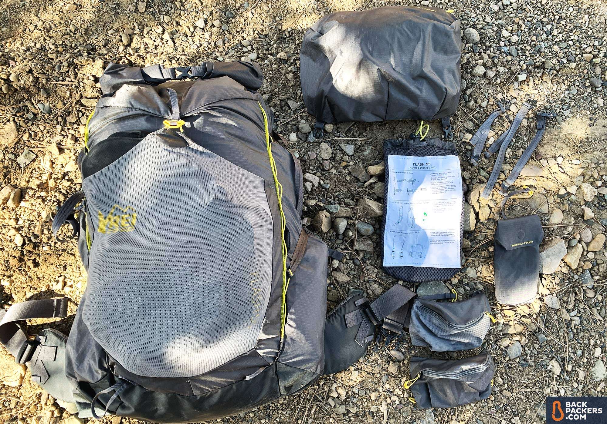 REI Flash 55 Review: Ultralight Meets Affordable 3 REI-Flash-55-broken-down-into-packmod-parts