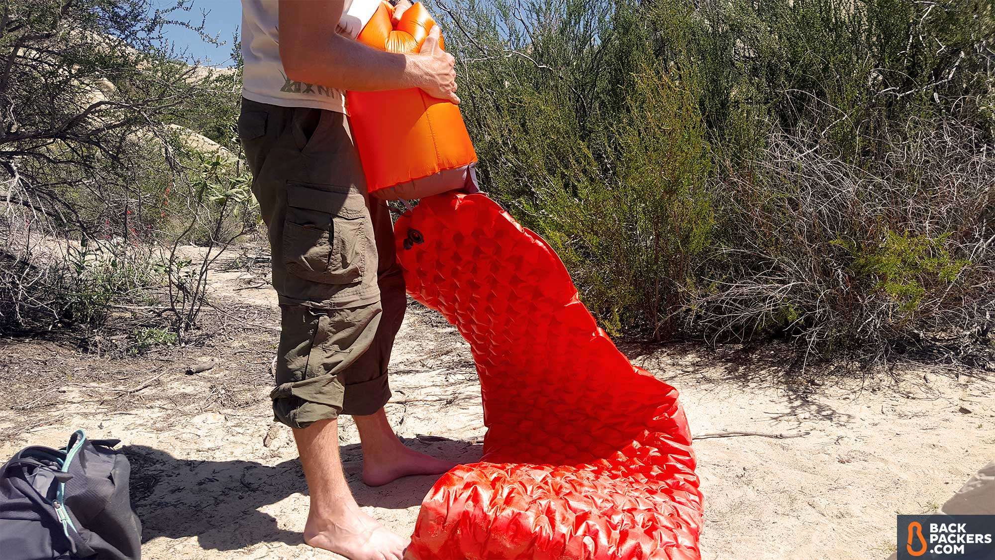 Sea to Summit Comfort Plus Insulated Sleeping pad Review 8 Sea-to-Summit-Comfort-Plus-Insulated-Review-inflation-with-air-stream-dry-sack-2