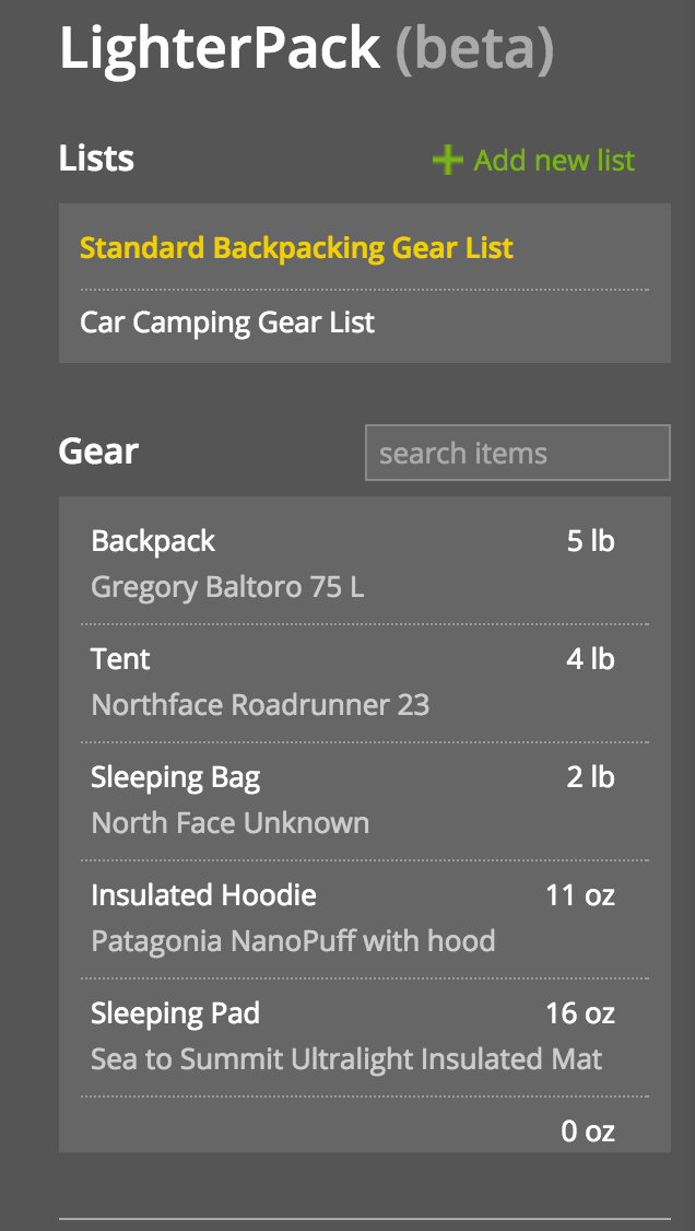 How to Calculate Backpack Weight with LighterPack 3 calculate backpack weight packlighter gear list