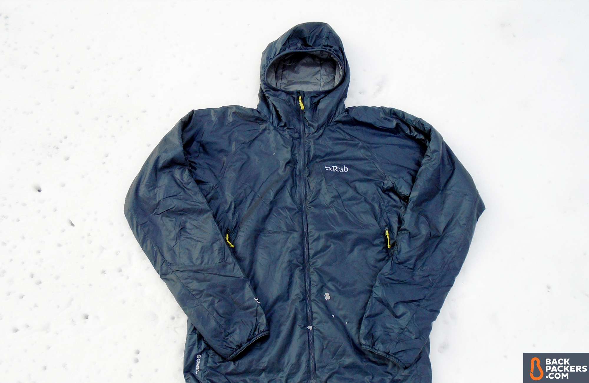 Rab Xenon X Synthetic Hooded Jacket Review 1 Rab Xenon X Technical Hoodie in snow full shot